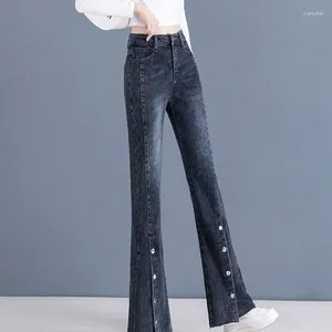 Women's Jeans Fashion Streetwear Split Flare Women Spring Fall Korean Casual Denim Pant Vintage Skinny Stretch Bell-bottoms Kot LJ282