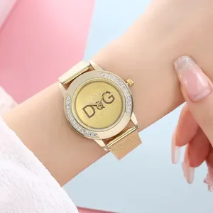 Armbandsur Fashion Famous DQG Brand Ladies Watch Water Resistant Double Diamond Gold Eloy Strap Quartz Wrist Watches For Women Reloj