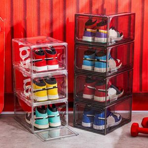 BINS 1st Transparenta Plastic Labage Boxes Clear Sneakers AJ Display Case High-Tops Football Box Stapble Shoes Cabinet W0428