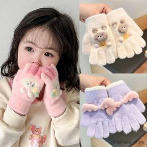 Children's Mittens Kids Plush Knitted Gloves Winter Outdoor Warm Thickened Windproof Gloves Cute Cartoon Girls Full Fingers Gloves for