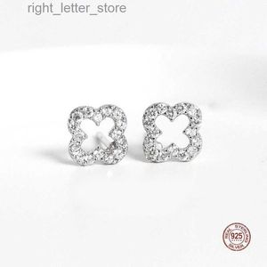 Stud LKO Heißer Verkauf Echt S925 Sterling Silber Hohle Klee Ohrstecker Glänzende Zirkon Kristall Ohrringe Für Frauen Mädchen Schmuck Freies schiff YQ231128