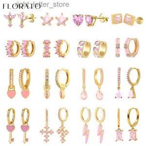 Stud Geometria luxuosa 925 prata esterlina orelha agulha rosa série zircão pingente brincos de argola doce moda casamento jóias presentes YQ231128