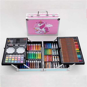 Suluboya kalemleri 145 PCS/Set Çizim Aracı Kiti Kutu Boyama Fırçası Markeri Su Renk Kalemi Crayon Çocuk Hediye Sanat Malzemeleri Kırtasiye Seti P230427