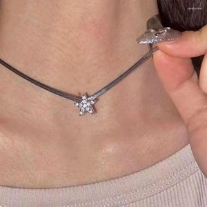 Pendant Necklaces Rhinestone Pave Pentagram Star Stainless Steel Herringbone Chain Necklace Minimalist Jewelry Waterproof Y2k Korean