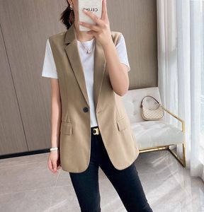 Parkas Women's Black Suit Vest Sleeveless Tops Women's Spring Summer Cardigan Korean Fashion Chiffon Wood Ear Mid Length Vest Designer