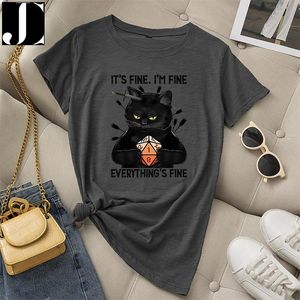 T-shirt tshirt kobietę letnia moda gra graficzna krótki rękaw czarny kot liter