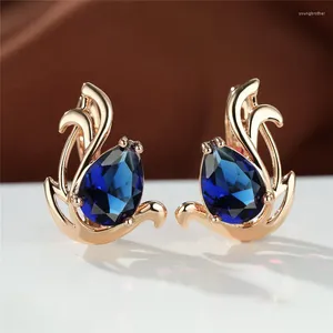 Hoopörhängen päronklipp Royal Blue Purple White Zircon Flower for Women Gold Color Gradient Red Green Stone Wedding Ear Buckle CZ