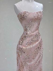 Party Dresses Champagne Pink Cocktail Strapless Sequins Shiny Zipper Tube Top Ceremony Host Glitter Evening Prom Dance Gowns