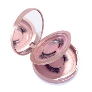 Partihandel Rose Gold Round Plastic Eyelash Packaging Box With Mirror False Eyelashes Lashes Empty Boxes Two Par Box Free Logo BJ