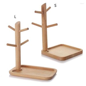 Jewelry Pouches Stand Tree Small Holder Organizer Necklace Rack Display Tower With Wooden Tray For Rings