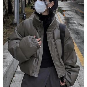 Mulheres Trench Coats Mulheres Vintage Moda Casual Hip-Hop Motocycle Parkas Jaqueta De Couro Falso 2023 Outono Solto Manga Longa Inverno Sólido