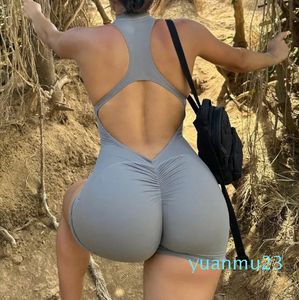 New V Cut Zip Up Rompers Scrunch Butt Yoga Set Racerback Jumpsuit For Women Fitness Gym Clothing Workout Open Back Sports Suit