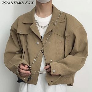 Herrenjacken, trendige, modische, lässige, kurze Jacke für Männer, Vintage-Revers-Outwear, koreanische Erntemäntel, All-Match-Männer-Langarm-Streetwear 231127