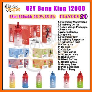 Original UZY Bang King 12000 Puff Einweg-Vapes Pen Puff 12k 0 % 2 % 3 % 5 % Stärke Vape 650 mAh wiederaufladbare Mesh-Spule 23 ml vorgefüllter Pod 12 Geschmacksrichtungen Level E-Zigarette