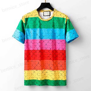 Herren T-Shirts Mode Kleidung Herren Regenbogen Farbe Lässige T-Shirt Hosen Männlich Voller Brief Bedruckte T-Shirts Kurzarm Paar Baumwolle Strand Tops T230505