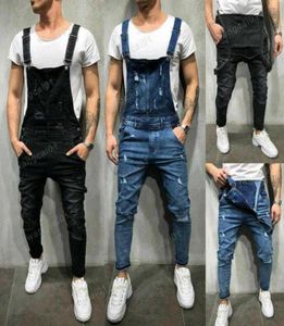 Men039s Jeans 2021 High Quality Men039s British Sty Denim Bib Pants Full ngth Jumpsuits Hip Hop Ripped Jeans Overalls for Me4603125