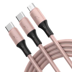Phone Cables 2.4A 3 in 1 Liquid Silicone Charging Cable Micro USB Type C Wire for Samsung Android Fast Charger Cord 1.2m