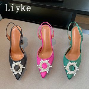 Sandały Liyke 2023 Marka Kobiety Pumps Sandały Sandały Moda Kryształ Kryształ Wygodne obcasy Slingback Letnie buty ślubne J230428