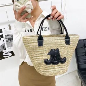 2023 New Summer Woven Vegetable Basket Bag Arc De Triomphe Straw Bucket Bag Luxury Fashion Handbag Shoulder Messenger Bags for Women