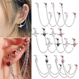 Stud 1 PC Aço Cirúrgico CZ Gem Ear Tragus Cartilagem Piercing Zircon Dangle Chain Brinco Conch Ear Stud Helix Piercing Body Jewelry YQ231128