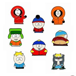 Acessórios dos desenhos animados Southern Park Personagens Broche Bonito Anime Filmes Jogos Hard Esmalte Pins Coletar Metal Mochila Hat Bag Collar Lap Dh1Zu