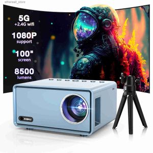 Projectors Xidu Mini Portable Projector med skärmstöd 1080P Projector Home Theatre Smart TV med 5G och BT5.0 8500L Video Projector Q231128