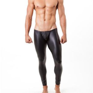 Calças de cintura baixa u convexo bulge bolsa sexy calças noite clube dancewear masculino brilhante couro falso plutônio leggings exótico erótico gay wear