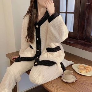 Women's Sleepwear Winter Coral Velvet Pajamas For Women Thickened Warm Korean Style V-neck Flannel Soft Loose Ladies Home Suits