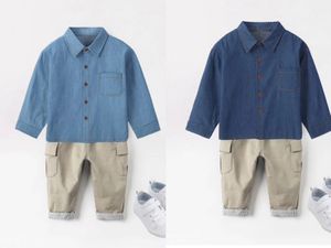 Kind kleiden Winter Jungen Jeans Kleidung Großhändler kleine Mädchen blaue Jeans Hemden Herbst Jungen Kleidung Sets 2023