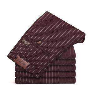 Calças listradas masculinas de outono, calças formais de trabalho, vermelho, cinza, azul marinho, preto, slim fit, sem ferro, para escritório, 3038