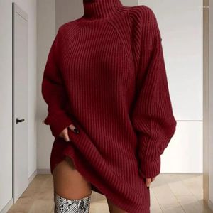 Women's Sweaters Women Sweater Dress Stylish Elegant Loose Fit Warm Knitted High Collar Long-sleeved Pullover For Autumn Winter
