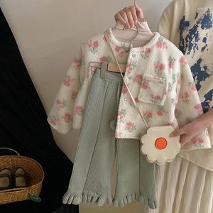 Kurtki płaszcz dziewczyny jesienne sezon kurtka Korea dziecięca odzież Fragmentowane kwiaty jagnięciny kaszmir