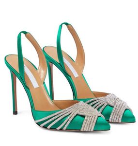 Perfect Aquazzuras Gatsby Slingback Sandals Buty Kobiety Kryształowe ramy skręcone wysokie obcasy Lady Pumps Party Suknia ślubna EU35-43