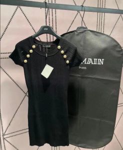 Vestidos de malha preto e branco para mulheres, 2 cores, manga curta, vestido elástico, roupas de saia feminina