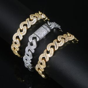 Full cubic zirconia bling miami cuban bracelete joias estilos punk estilos de hip hop pilotes de link cz para homens color