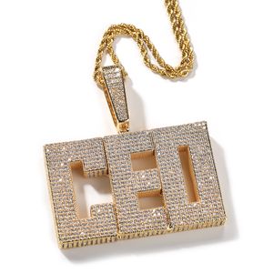 Hip Hop DIY اسم مخصص كبير A-Z Letters Square Square قلادة رجالي مجوهرات الزركون الكاملة