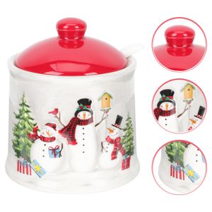 Organization Christmas Sugar Cellar Condiment Salt Jar Container Dispenser Bowl Seasoning Shaker Box Holiday Pepper Pots Ceramic Storage