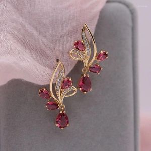 Stud Earrings Fashion Trend Exquisite Golden Water Drop Red Zircon Prom Wedding Party Luxury Ladies Gift