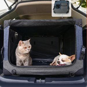 Hundbärare Små och medelstora husdjur bilstol fyrsides ventilationsbur demontering fällbar hundkorg bekväm vagn