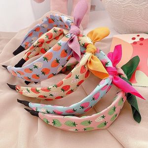 Coreana sweet fruta estampa de fruta correspondente na banda de cabelo morango nó arco arco de cabelo infantil bandeira de cabana de cabana para crianças meninas