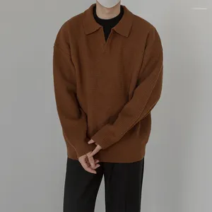 Suéter masculino 2023 roupas de inverno pulôveres de malha suéter casual vintage solto drapeado decote em v cor sólida manga comprida tops luz luxur