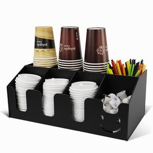 Tools Schwarzer Acryl-Getränkehalter mit mehreren Fächern, Tassenaufbewahrung, Strohaufbewahrungsbox, Kaffee, Milch, Teeladen, Tassenbehälter, Ausstellungsstand