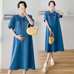 Maternity Dresses 1913# Summer Thin Denim Maternity Dress Loose Straight Clothes for Pregnant Women Sweet Pregnancy Postpartum Nursing Feeding 230428