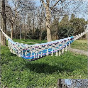 Hammocks Style Hammock Person Outdoor Cam Travel Hunting Bed Garden Swing Hanging With Tassel Stick R230613 Drop Delivery Home Furnit DHMFP