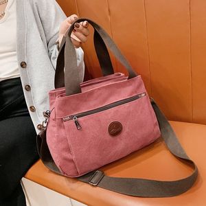 Canvas-Handtasche Multi-Pocket-Freizeittasche mit großer Kapazität, einfarbig, Vintage, lässig, einfach, einzelne Umhängetaschen