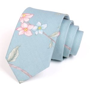 Neck Ties 7CM Light Blue Tie For Men Business Suit Work Necktie High Quality Fashion Formal Neck Tie Men's Flower Print Cotton Ties 231128