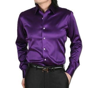 Men's Casual Shirts Men's Luxury Silky Shirts Long Sleeve Fashion Loose Casual Silk Like Men Dress Shirt Plus size Wedding Party Stage Clothes 231127