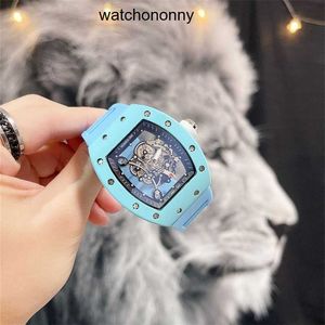 Designer Ri Mlies Luxury Watchs Mechanical Mens Watch Watches for Fashion Bull Hollow Skull Personlighet Silicon Tape Casual Sport Wristwatches High Quality