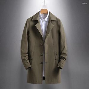 Men's Trench Coats BROWON Brand Coat Men 2023 Autumn Solid Color Turn-Down Collar Windbreaker Long Business Casual Jacket Clothing