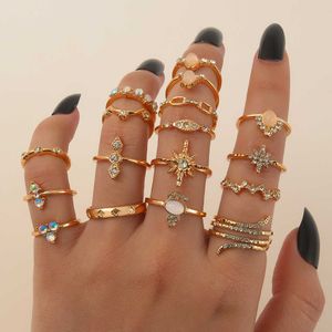 Band Ringe IFKM Mode New Korea Vintage Bunte Stein Metallic Kette Trendy Geometrie Hit Ringe Set für Frauen Mädchen Schmuck 2023 Z0428